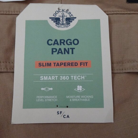 Dockers Slim Fit Cargo Pants Men's Size 38x34 Brown Tapered Performance Wicking - Picture 6 of 9